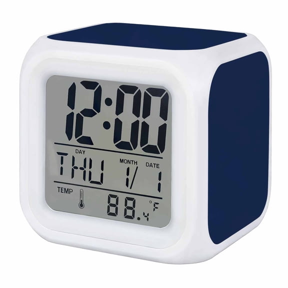 Navy Blue Digital Alarm Clock for Bedrooms, Smart LED Alarm Clock with 7 Color Changing Night Light, Modern Pure Navy Blue Silent Wake Up Clocks for Sleep Study Cooking 3.2"x3.2"