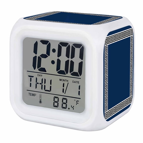 Navy Blue Digital Alarm Clock for Bedrooms,Smart LED Alarm Clock with 7 Color Night Light,Black Modern Geometric Abstract Art Aesthetics Silent Wake Up Clocks for Sleep Study Cooking 3.2"x3.2"