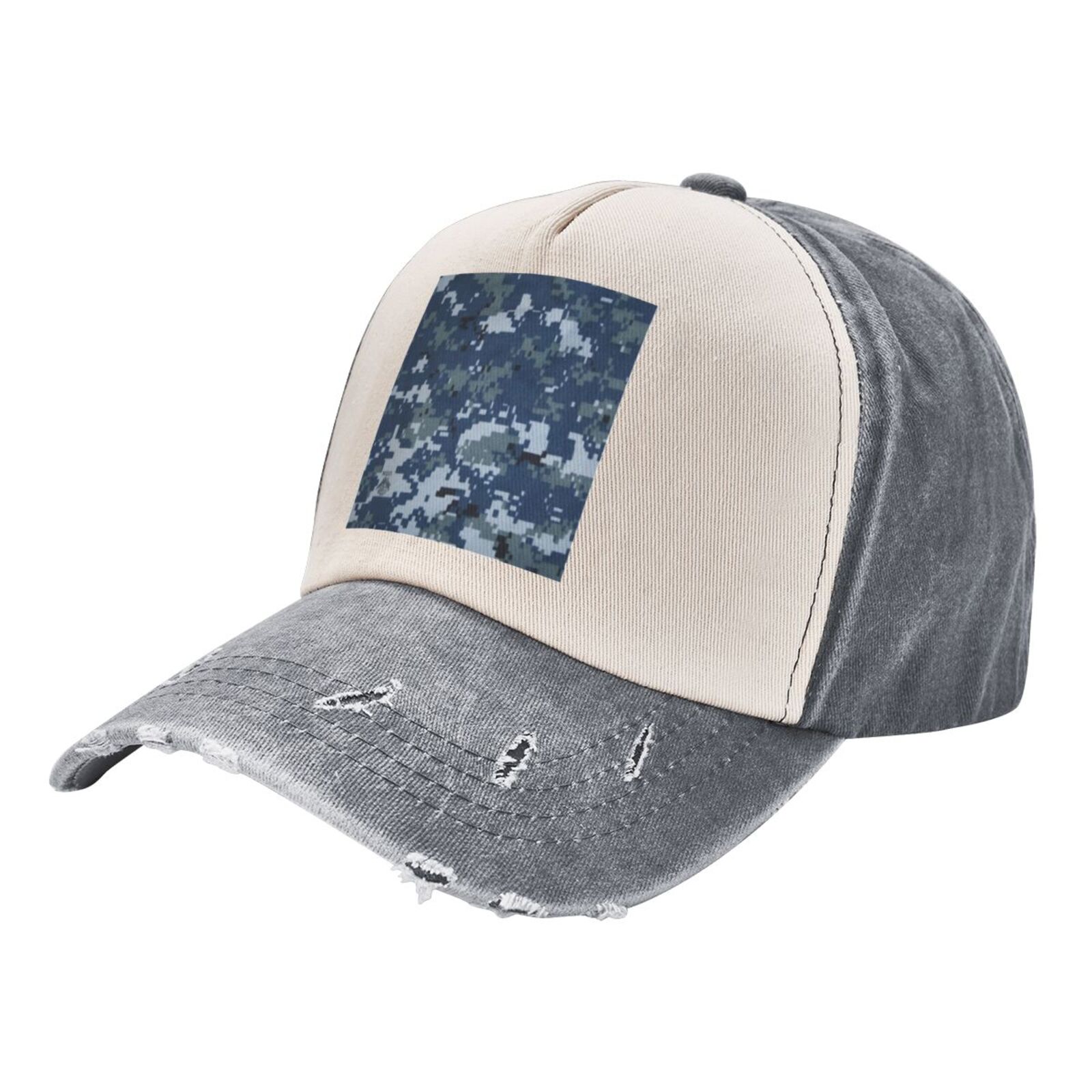 Navy Blue Digital Camouflage Baseball Cap Distressed  display picture 3