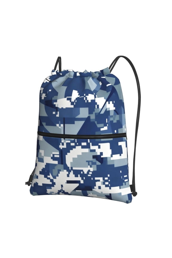 Navy Blue Digital Camouflage Drawstring Backpack Water Resistant String Bag Sports Sackpack Gym Sack For Men Women