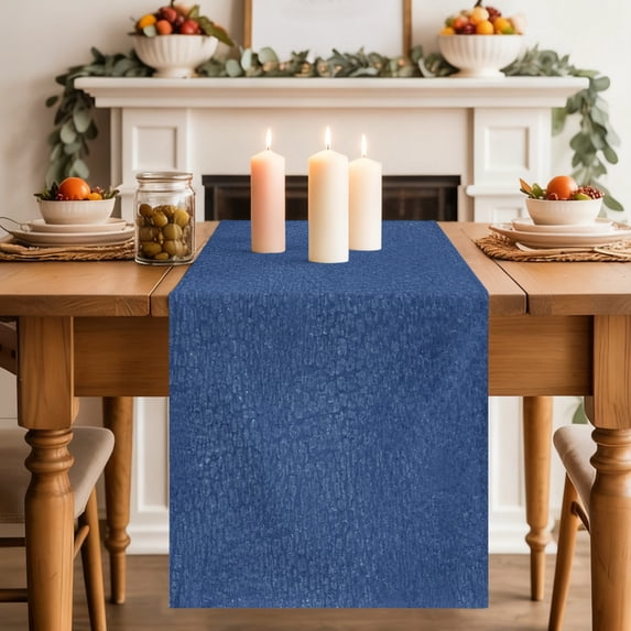 Navy Blue Dining Table Runner, Natural Solid Color Organic Mottling Texture Washable Table Runners Kitchen Coffee Table Center Decor for Home Party Holiday Wedding 13 x 70 Inches