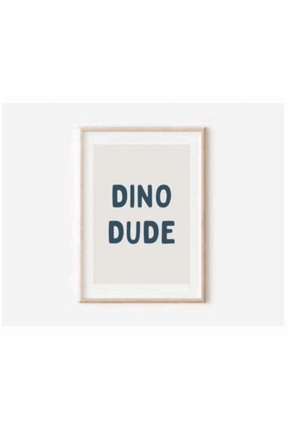 Navy Blue Dino Dude Able Poster Modern Nursery Decor Minimalist Neutral Play Room Kids Wall Art