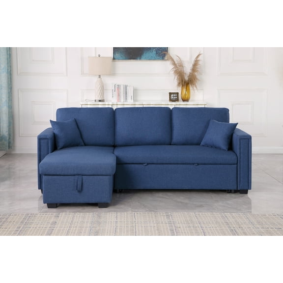 Navy Blue Dishaan 2-Piece Sleeper Sofa Bed Upholstered Couch with Reversible Storage Chaise