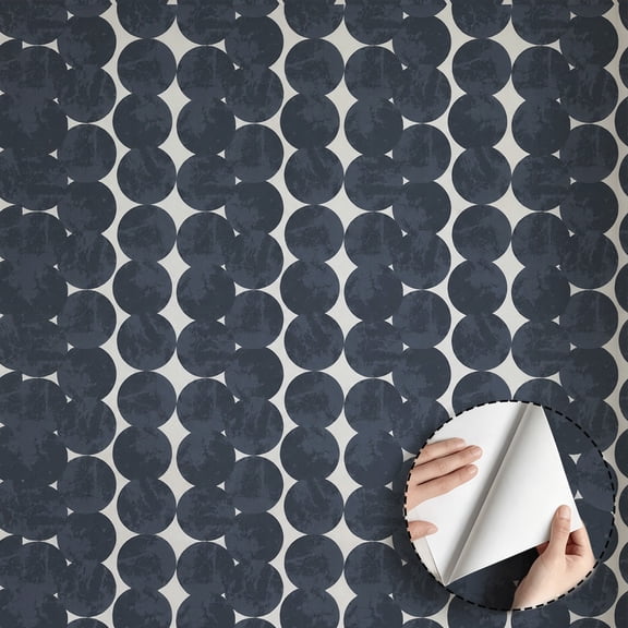 Navy Blue Distressed Circular Dot Wallpaper Modern Minimalist Aesthetic Peel and Stick Wallpaper Waterproof Contact Paper Home Decor for Bedroom Living Room Kitchen Cabinet Drawer 17.7 * 118 in