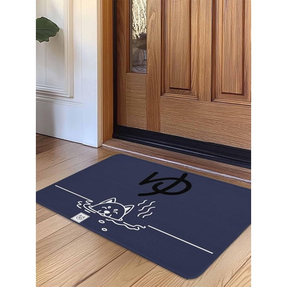 Navy Blue Door Mat,Non-Slip Welcome Mat Absorbent Front Door with Rubber,Japanese Style Cartoon Cute Cat Animals Doormat Outdoor Indoor Entrance,Floor Rug Decor for Entryway Patio Kitchen,16x24 in