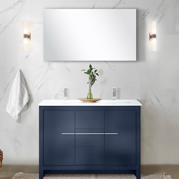 Navy Blue Double Bath Vanity 48 in. Wide, White Quartz / Soft Close and Scratch Resistant