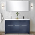thumbnail image 1 of Navy Blue Double Bath Vanity 60" W X 20" D With White Quartz Surface And Metal Faucet - Soft Close Cabinets, Two Interior Three Drawers Open Shelf For Plentiful Storage Stain Scratch 60 In. 20 Top, 1 of 3