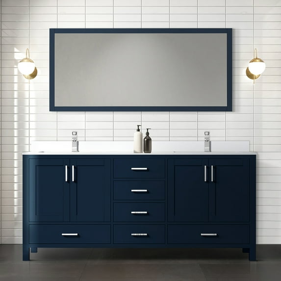 Navy Blue Double Bath Vanity 72 In. W X 22 D - White Quartz Top & Faucet Scratch- And Stain- Spacious Interior Storage 72"w 22"d With Stain Countertop Soft Close Cabinets Drawers Abundant Space