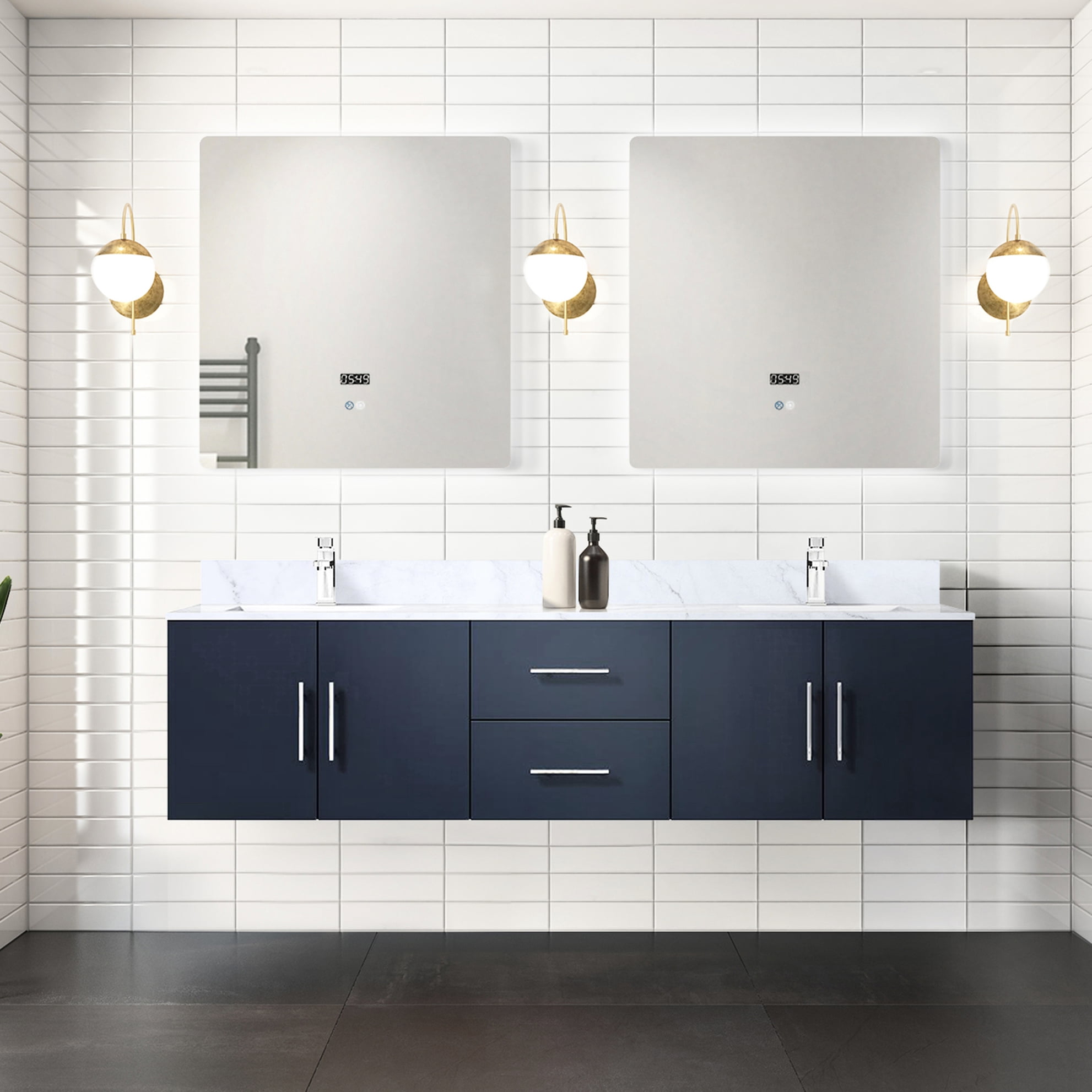 Navy Blue Double Bath Vanity 72" W X 22" D, Marble Top And Faucet, 30 ...