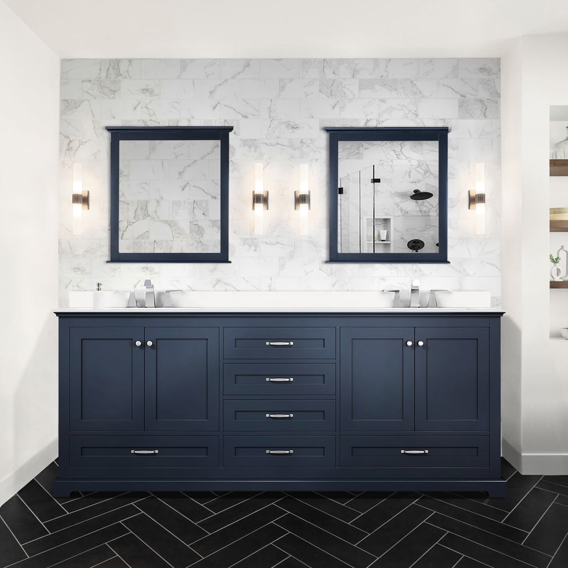 Navy Blue Double Bath Vanity 80 In. - Cultured Marble Top, Mirrors ...