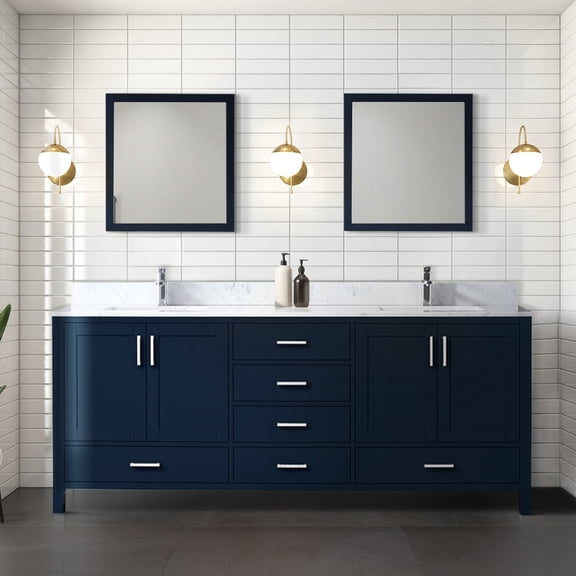Navy Blue Double Bath Vanity 80 In. - Solid Wood, E0 Plywood, Soft Close, 6 Drawers & 2 Cabinets With Open Shelf For Voluminous Storage Capacity 80" Drawers, And Area