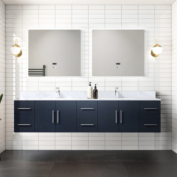 Navy Blue Double Bath Vanity 84 In. W X 22 D - Marble Top & Faucet, , Spacious Compartment With And Faucet Soft Close Doors, Ample Storage Space