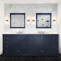 Navy Blue Double Bath Vanity 84 In. Wide With Marble Top And Faucet - Two Cabinets Fourteen Drawers For Effective Bathroom Storage 84" X 22", Soft Close Doors Quiet Operation
