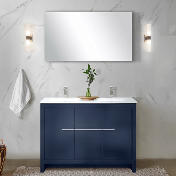 Navy Blue Double Bath Vanity with Soft - Close | Fits Well in Small to Medium Bathrooms for Storage | Experience a Scratch - Resistant Vanity Surface