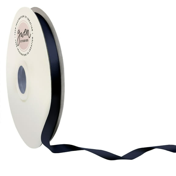 Navy Blue Double Faced Satin Ribbon for Crafts, 3/8" x 100 Yards by Gwen Studios