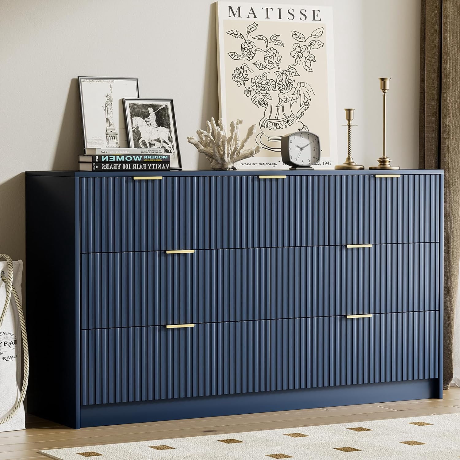 blue dresser walmart Navy Blue Dresser for Bedroom, Modern Dresser with 7 Drawers and Smooth  Slides, Wide Chest of Drawers with Golden Handles for Bedroom, Living Room,