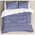 thumbnail image 1 of Navy Blue Duvet Cover Set, Cool Pattern with Geometrical Triangle Shapes in Striped Designed Image, Decorative 3 Piece Bedding Set with 2 Pillow Shams, Queen Size, Dark Blue and White, by Ambesonne, 1 of 3
