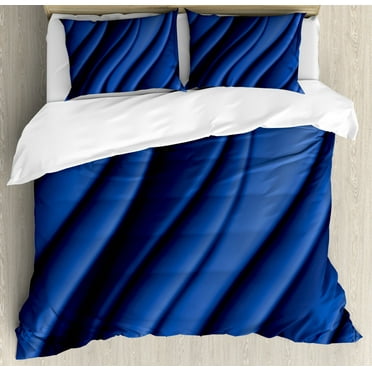 Navy Blue Duvet Cover Set, Ocean Waves Inspired Design with Digital Reflection Aqua Sea Abstract Art, Decorative 3 Piece Bedding Set with 2 Pillow Shams, Queen Size, Dark Blue, by Ambesonne