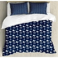 thumbnail image 1 of Navy Blue Duvet Cover Set Queen Size, Maritime Pattern with Whales Helms Anchors Nautical Elements Deep Sea Life, Decorative 3 Piece Bedding Set with 2 Pillow Shams, Navy Blue White, by Ambesonne, 1 of 3
