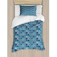 thumbnail image 1 of Navy Blue Duvet Cover Set Twin Size, Grid Style Squares with Ornamental Floral and Geometric Arrangement Abstract, Decorative 2 Piece Bedding Set with 1 Pillow Sham, Multicolor, by Ambesonne, 1 of 3