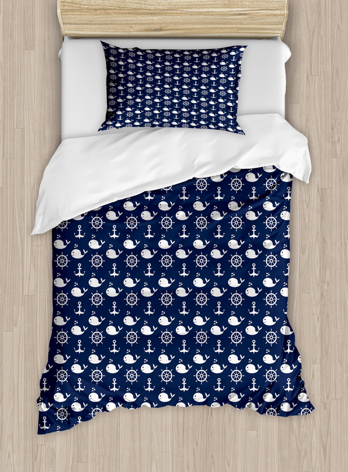 Navy Blue Nautical Twin Duvet Cover Set with Pillow Sham
