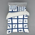 thumbnail image 1 of Navy Blue Duvet Cover Set, Navy Yacht Vessel Rope Used as Frame with Starfish Fish and Anchor Image, Bedding Set with Shams and Fitted Sheet, 3 Sizes, by Ambesonne, 1 of 3