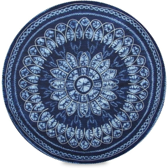 Navy Blue Elastic Fitted Edged Round Tablecloth Waterproof Anti-Shrink Soft Polyester Table Cloth Washable Table Cover for Banquet Home Indoor or Outdoor 48"X 48"