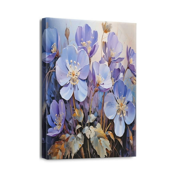 Navy Blue Elegance Vintage Abstract Flower Canvas Art, Stunning Floral Wall Decor for Bedroom & Bathroom, 12x16 inches