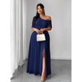 thumbnail image 1 of Navy Blue Elegant One-Shoulder Chiffon Maxi Dress With High Side Slit For Wedding Party Event, 1 of 6