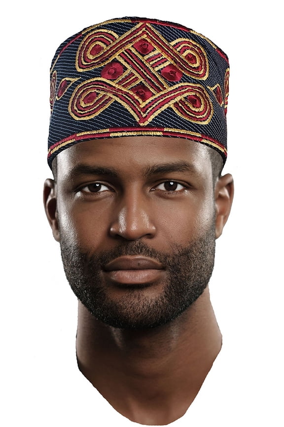 Navy-Blue Embroidered African Hand woven Aso Oke Hat