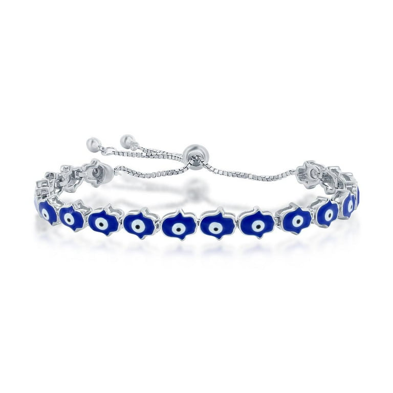 Sterling Silver Blue Enamel and CZ Eye Adjustable Bolo Bracelet Sterling Silver Blue Enamel and CZ Eye Adjustable Bolo Bracelet