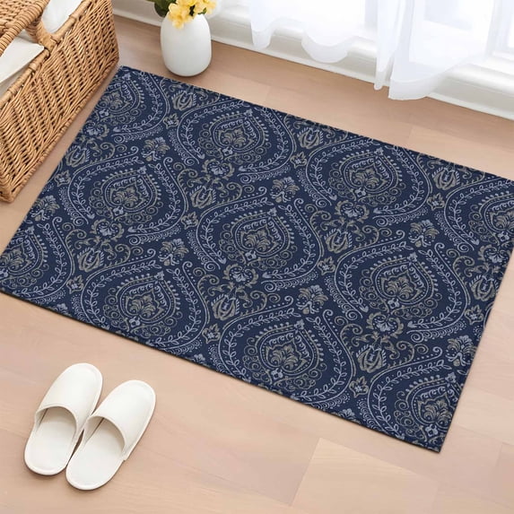 Navy Blue Entryway Rug 2'x3' Non Slip Front Door Mats, Boho Vintage Ethnic Tribe Abstract Art Entrance Rugs Indoor Outdoor Carpet, Washable Floor Mats Small Area Rug for Bedroom Kitchen