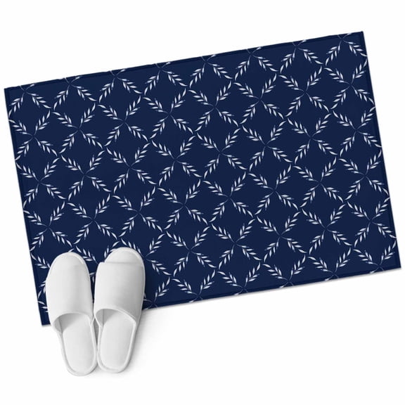 Navy Blue Entryway Rug 2x3 Area Rug Washable Indoor Doormat Small Bathroom Rugs Low Pile Accent Throw Rugs Geometric Leaf Diamond Plaid Abstract Check Floor Carpet for Kitchen Bedroom Entrance