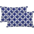 thumbnail image 1 of Navy Blue Ethnic Boho Pillow Covers 12x20 Inch Set of 2 Bohemian Carpet Style Vintage Navy Flower Print Decorative Throw Pillows Outdoor Linen Lumbar Pillowcase Home Decor for Sofa Bed, 1 of 6
