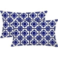 thumbnail image 1 of Navy Blue Ethnic Boho Pillow Covers 12x20 Inch Set of 2 Bohemian Carpet Style Vintage Navy Flower Print Decorative Throw Pillows Outdoor Linen Lumbar Pillowcase Home Decor for Sofa Bed, 1 of 6