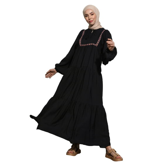 Navy Blue - Ethnic - V neck Collar - Unlined - Modest Dress - Benin