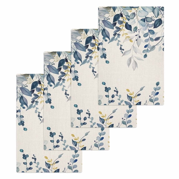 Navy Blue Eucalyptus Kitchen Dish Towels for Drying Dishes Set of 4, Farmhouse Weeping Leaves Linen Waffle Weave Microfiber Hand Tea Bathroom Towels Quick Dry & Absorbent Towel 15.7x23.6