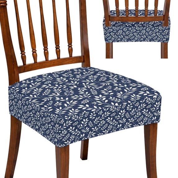 Navy Blue Eucalyptus Leaves Square Dining Chair Seat Covers 10 Pcs ...