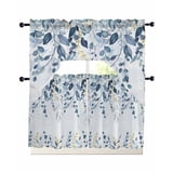 Navy Blue Eucalyptus Leaves Swag Curtains for Living Room/Bedroom ...