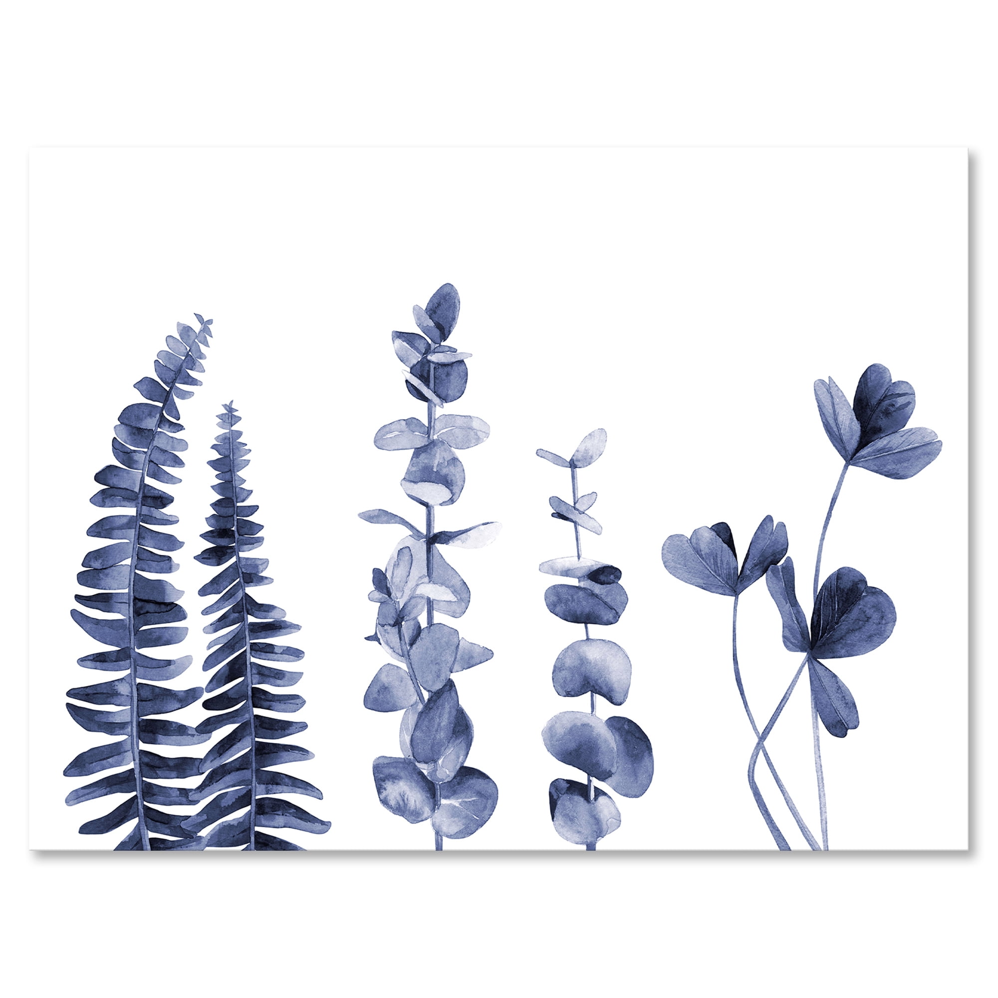 Navy Blue Eucalyptus On White I 32 in x 24 in Painting Canvas Art Print, by Designart