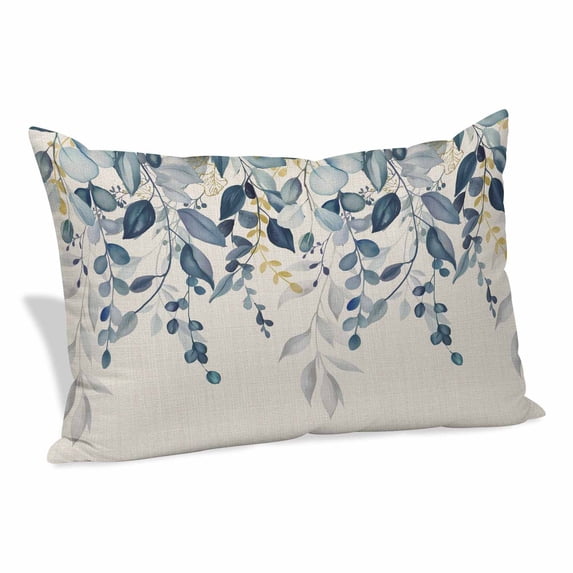 Navy Blue Eucalyptus Pillow Covers, Linen Long Throw Pillow Case, Farmhouse Weeping Leaves Linen Holiday Pillow Protector Decorative Cushion Cover for Living Room/Bedroom 12" x 20"