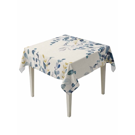 Navy Blue Eucalyptus Suqare Tablecloth - 54 x 54 Inch, Farmhouse Weeping Leaves Linen Waterproof & StainResistant Tablecloth, Washable Oil-proof Table Cover for Dining/Party/Wedding/Camping/Buffet