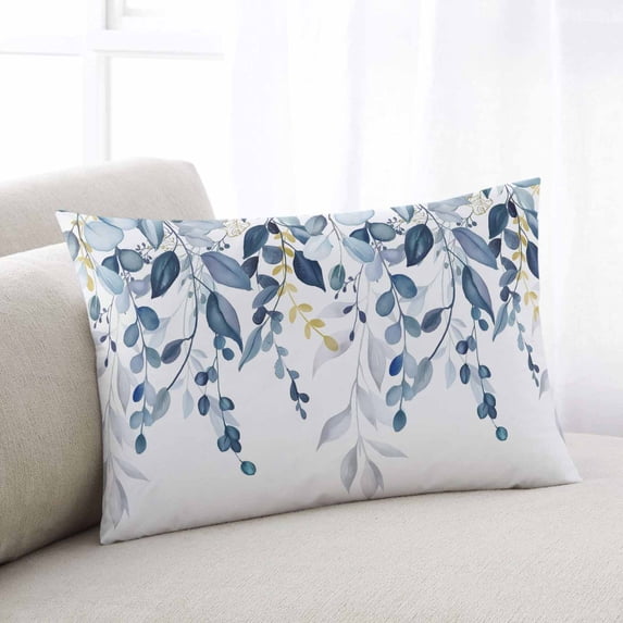 Navy Blue Eucalyptus Throw Pillow Covers, Watercolor Spring Weeping Botanical Soft Breathable Pillow Cases with Invisible Zipper, Toddler Pillowcases for Couch Bed Sofa Chair 12x20 Inches