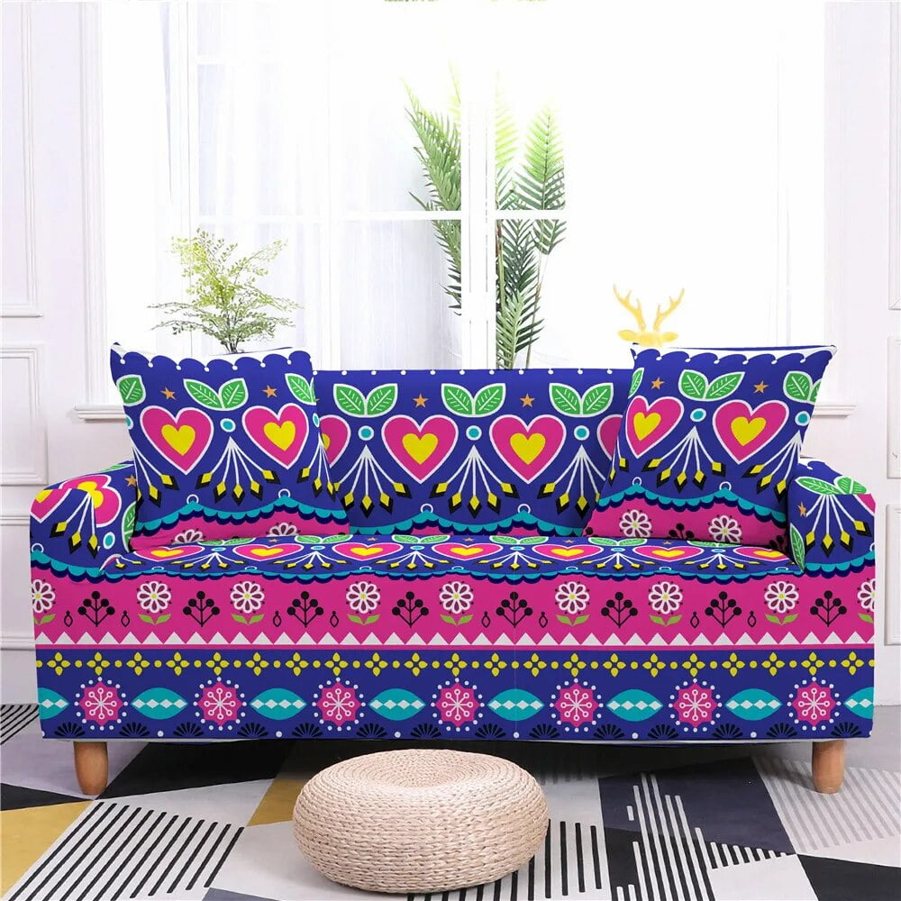 Navy Blue Exotic Amorous Feelings Bohemian Ethnic Style Sofa Cover Sofa Slipcover Polyester