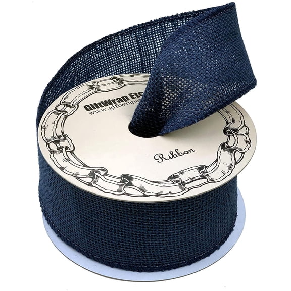 Navy Blue Fabric Burlap Ribbon - 2 1/2" x 10 Yards, Wired Edge, 4th of July, America 250 Anniversary, Father's Day, Police Support, Rustic Wedding, Wreath, Patriotic USA, Gift Wrapping, Veterans Day