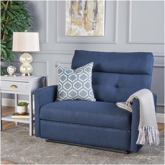 Navy Blue Fabric Loveseat Recliner Sofa with Push-Back Reclining, Modern Wall Hugger Design for Small Spaces