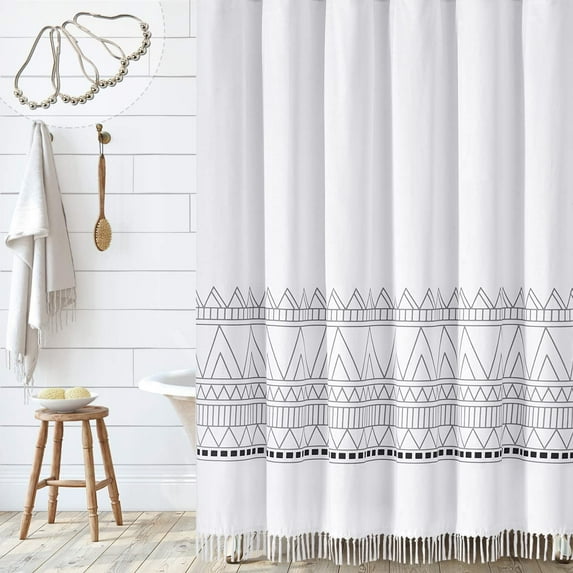 Navy Blue Fabric Shower Curtain - Geometric Shower Curtain Set with 12 Plastic Hooks Water Repellent Machine Washable Modern Decorative Polyester Cloth Shower Curtains for Bathroom - 72x72