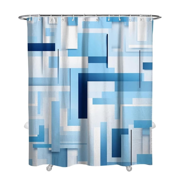 Navy Blue Fabric Shower Curtain - Geometric Shower Curtain Set with 12 Plastic Hooks, Water Repellent, Machine Washable, Modern Decorative Polyester Cloth Shower Curtains for Bathroom - 72x84