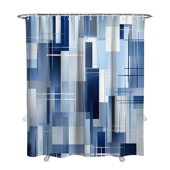 Navy Blue Fabric Shower Curtain - Geometric Shower Curtain Set with 12 Plastic Hooks, Water Repellent, Machine Washable, Modern Decorative Polyester Cloth Shower Curtains for Bathroom - 72x84