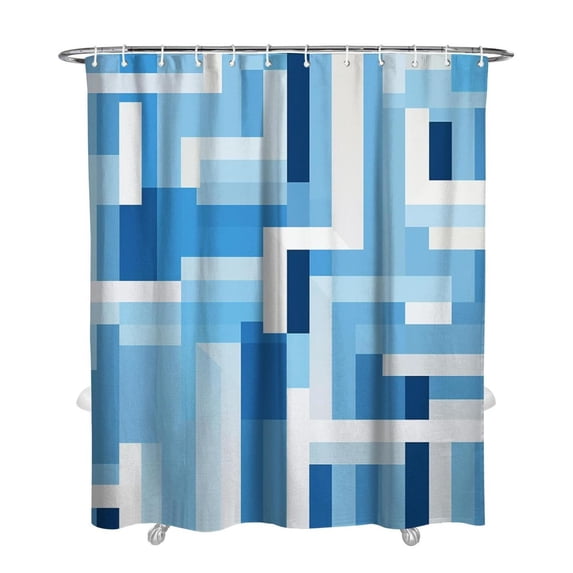 Navy Blue Fabric Shower Curtain - Geometric Shower Curtain Set with 12 Plastic Hooks, Water Repellent, Machine Washable, Modern Decorative Polyester Cloth Shower Curtains for Bathroom - 72x84